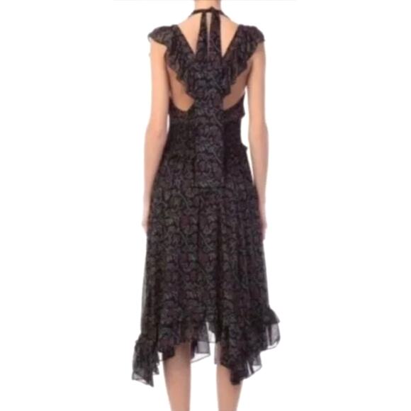 Ulla Johnson 4 Aviva 100% Silk Ruffle Midi Dress Backless Romantic Maxi Black - Picture 6 of 14
